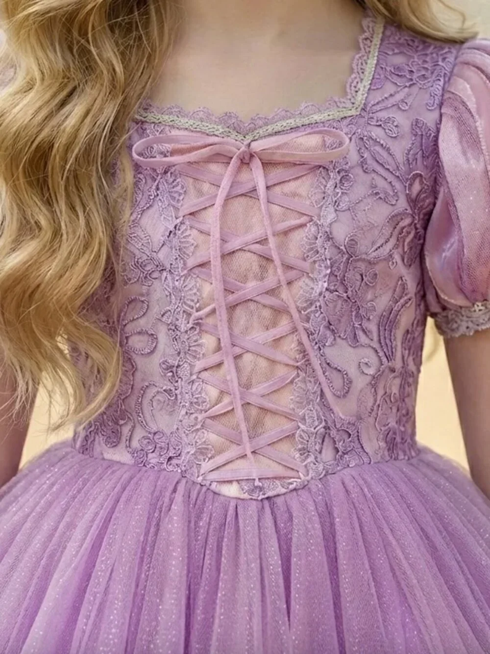 Princess Rapunzel Costume Dress and Fingerless Gloves - Purple